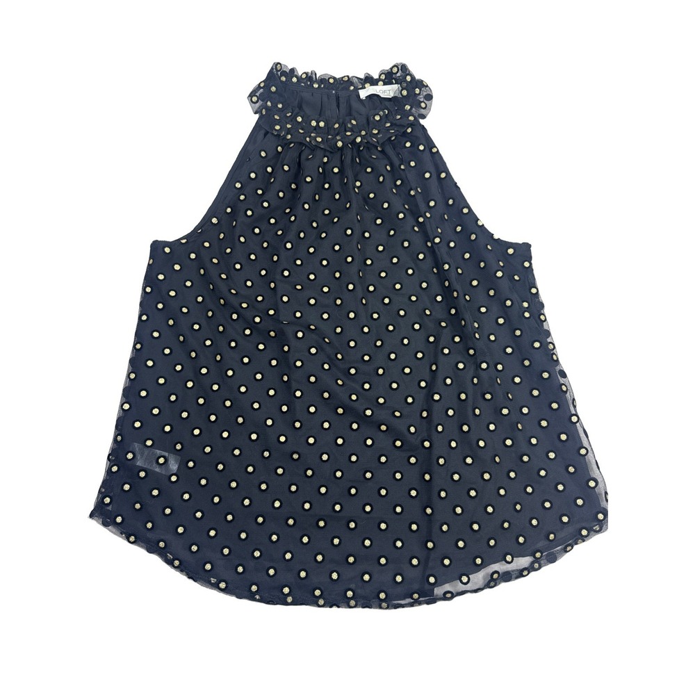 Loft Halter Top Women's L Black Gold Polka Dot Blouse Sleeveless Holiday Evening
